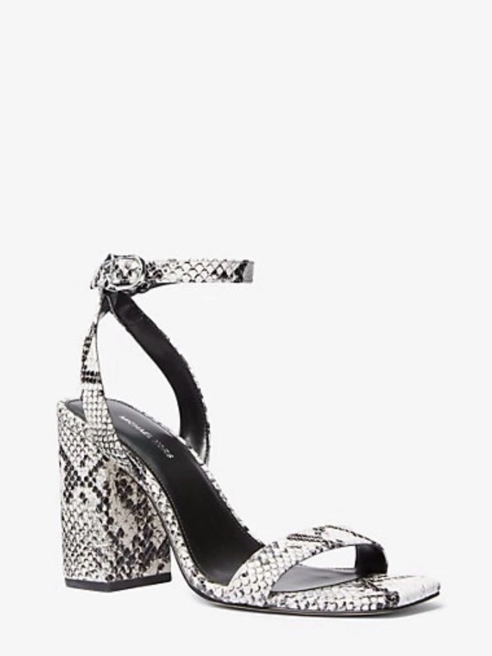 Michael Kors White and Black Snake-Print Ankle-Strap Block Heel Sandal - Picture 5 of 5